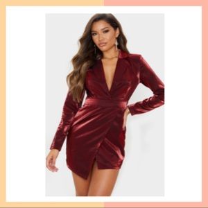 Metallic Shimmer Plunge Wrap Detail Blazer Dress